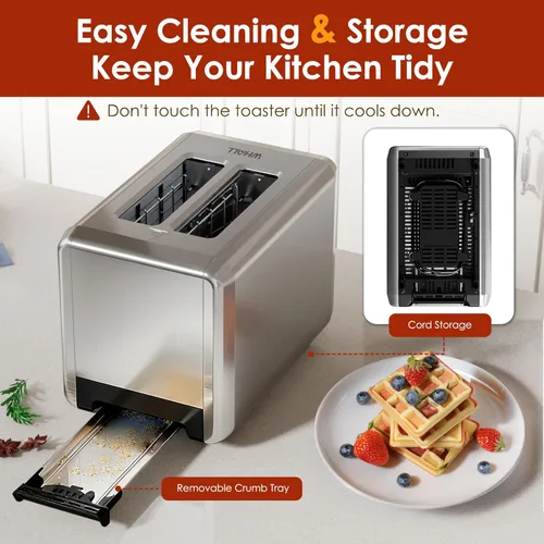 Vista 8 de WHALL Tostadora de pantalla táctil completa de 2 rebanadas, tostadora de acero inoxidable con ranura de 1.5 pulgadas de ancho con temporizador