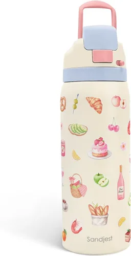 Vista 26 de Botella de agua de acero inoxidable con bandera estadounidense, aislada al vacío, tapa de botón, 32 onzas, regalos para patriota 4 de julio