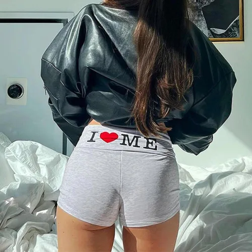Vista 5 de Pantalones cortos para correr de verano para mujer, estampado de letras, pantalones cortos deportivos para entrenamiento de fitness al aire libre