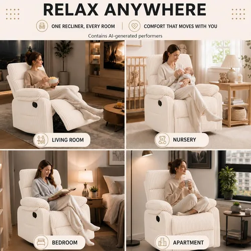 Vista 7 de Mecedora para cuarto de bebé, reclinable manual giratorio Pana beige