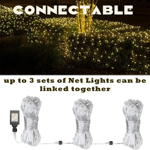 Vista 4 de Luces de red LED, 270L 10×10 pies luces de malla al aire libre para patio, pérgolas 270 luces LED de red de 10 × 10 pies conectables