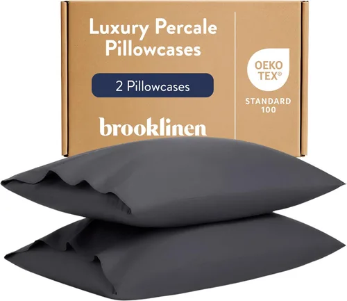 Vista 10 de Brooklinen Juego de 2 fundas de almohada de percal de lujo, 100% algodón, transpirables, lavables a máquina, duraderas y suaves, para comodidad