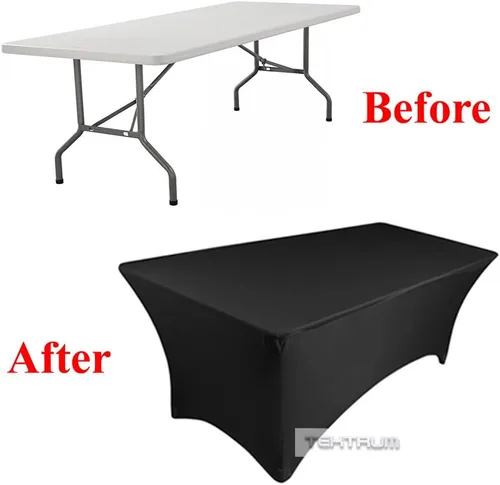 Vista 2 de TEKTRUM Mantel elástico rectangular de 8 pies de largo, para jacuzzi, para feria comercial, tela de alta calidad (negro)