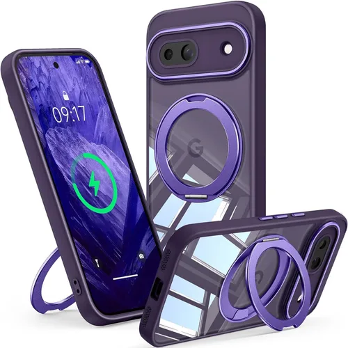 Vista 21 de 【Soporte magnético giratorio de 360°】 Funda para Google Pixel 8A 【Compatible con MagSafe y Pixelsnap】 Funda con soporte de anillo 【Transparente sin