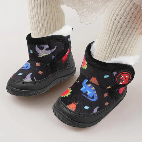 Vista 2 de L-RUN Botas de bebé para bebés, niños y niñas, tobillo cálido de gamuza con forro de felpa, pantuflas de casa para niños pequeños, zapatos