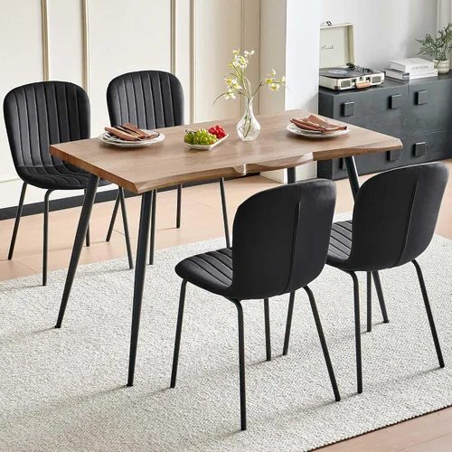 Vista 7 de Juego de 4 sillas de comedor de terciopelo, sillas de cocina modernas con patas de metal para sala, dormitorio, comedor, sillas negras para comedor