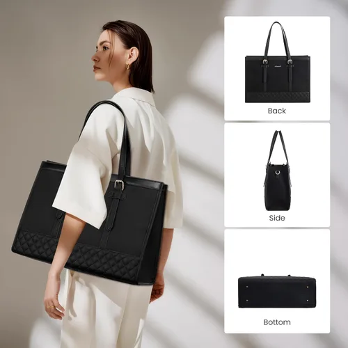 Vista 9 de LOVEVOOK Bolsa para Laptop para Mujeres de 15.6 pulgadas Bolsa Tote de Lona para Laptop, Bolsa de Trabajo de Gran Capacidad con Bolso de Mano, Bolsa