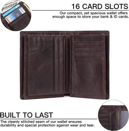 Vista 2 de GOIACII Carteras para hombres de gran capacidad de cuero genuino RFID plegable hombres billeteratitular de la tarjeta de crédito con ventana
