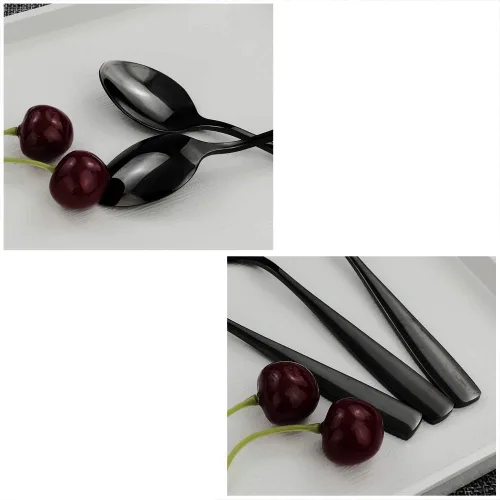Vista 3 de Teyyvn Cucharas de té de acero inoxidable de 16 piezas, cuchara pequeña negra