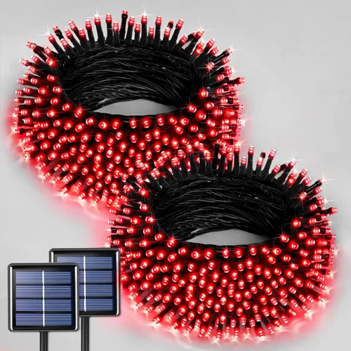Vista 18 de JMEXSUSS - Paquete de 2, luces solares de Navidad cálidas y multicolor para exteriores, cada una con 100 LED, 10 metros, luces solares impermeables