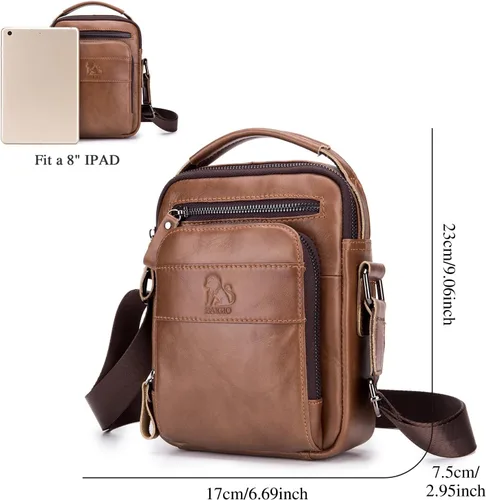 Vista 4 de BAIGIO Bolso de mensajero pequeño de cuero genuino para hombre, bolso de hombro para Ipad, bolso cruzado para hombre, bolso de viaje de negocios