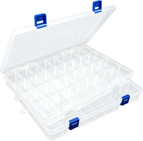 Vista 10 de DUOFIRE Organizador de plástico, caja de almacenamiento, divisor ajustable, compartimento de rejilla extraíble, caja de ranura transparente grande