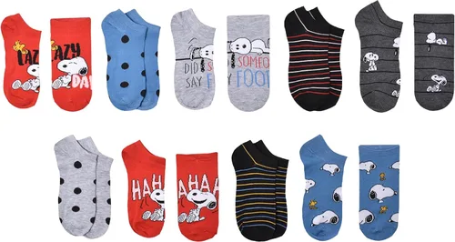 Vista 2 de Peanuts 9PK LAZY DAYS NO SHOW CALCETINES, Rojo, 911, Rojo