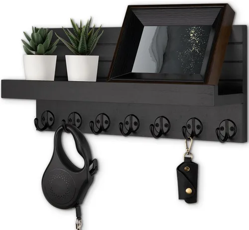 Vista 10 de Lwenki Soporte para llaves de pared, llave de entrada y soporte para correo con 7 ganchos resistentes para lentes de sol, correa de perro, estante