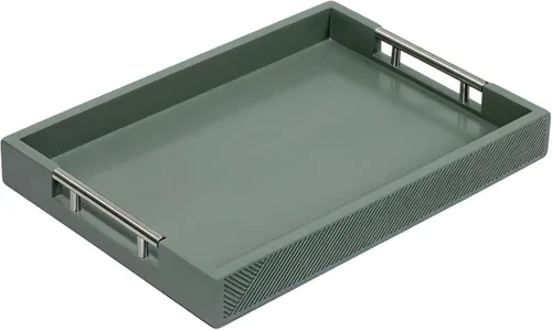 Vista 8 de Bandeja para servir con asas de metal pulido, bandeja rectangular para mesa de café de 16.5''x12'', bandeja decorativa moderna, bandeja otomana Negro