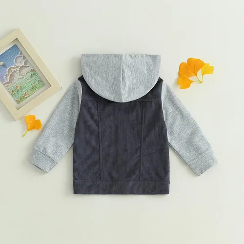 Vista 3 de Chaqueta de pana con capucha de manga larga con botones para bebé niño y niña, ropa de invierno para niños pequeños