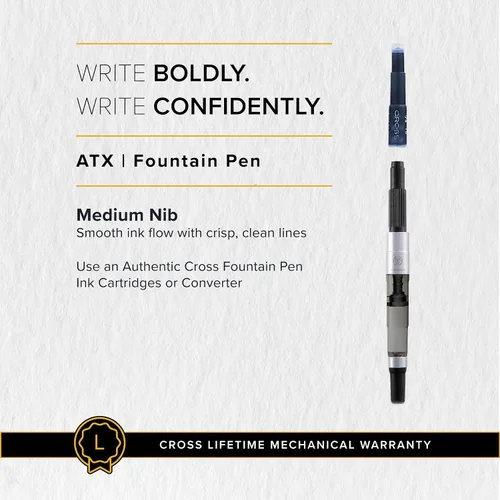 Vista 6 de Cross Pluma Fuente Recargable ATX Presentada en una Caja de Regalo de Lujo - Punta Media, Tinta Negra, Basalto Negro Refillable Fountain Pen