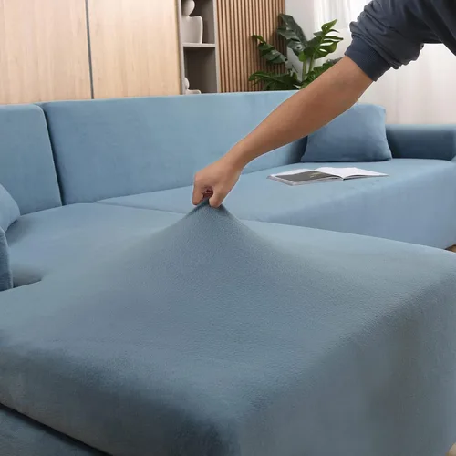 Vista 3 de Fundas de sofá modulares en forma de L, 2 fundas de terciopelo grueso antideslizantes para sillón de 3 + 3 plazas, protector de muebles para sala