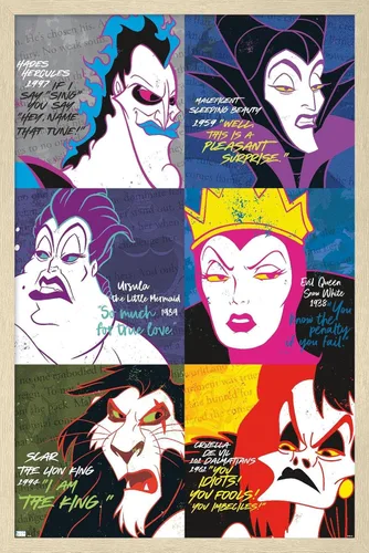 Vista 7 de Trends International Póster de pared con cuadrícula de villanos de Disney, 14.725 x 22.375 pulgadas, versión enmarcada de madera de granero