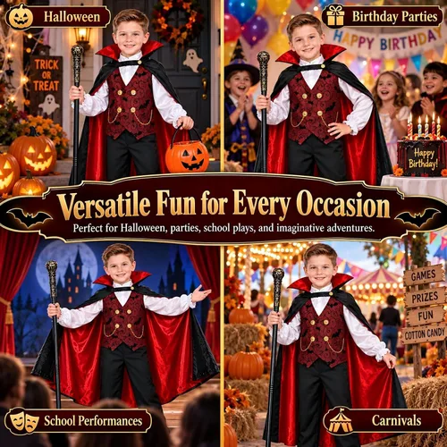 Vista 7 de Doloowee Disfraz de vampiro de Halloween de 4 piezas para niños de 3 a 12