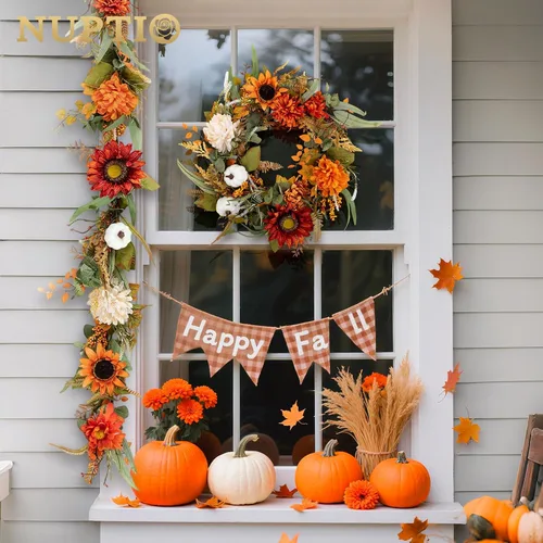 Vista 7 de NUPTIO Guirnalda de otoño con calabaza de girasol: decoración de otoño de 6
