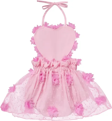 Vista 3 de Disfraz de tul de encaje para bebé, vestido de tutú de princesa, sin espalda, ropa de sesión de fotos + diadema