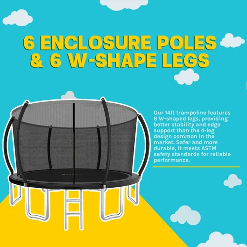 Vista 5 de SkyBound Trampolín con red de seguridad – Trampolín grande de 10 pies, 12 pies, 14 pies, para patio trasero, al aire libre, aprobado por ASTM