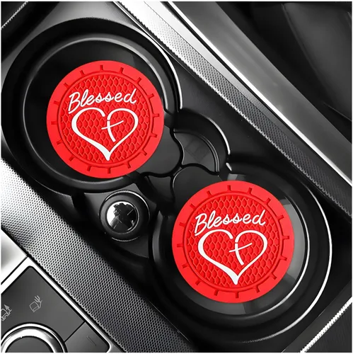 Vista 29 de KVAEY 2 PCS Posavasos para Portavasos de Coche, 2.76 Pulgadas Alfombrillas Antideslizantes para Bebidas del Vehículo con Linda Cruz Bendita
