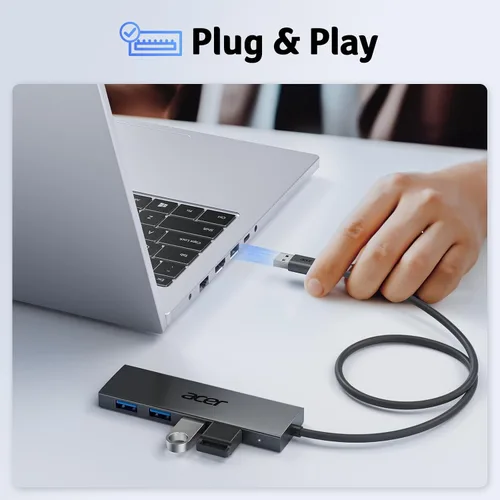 Vista 5 de Acer Hub USB 4 Puertos, Hub USB 3.0 Múltiple, Divisor USBA para Laptop con Puerto de Alimentación Tipo C, Extensor para Laptop de Puerto A, PC