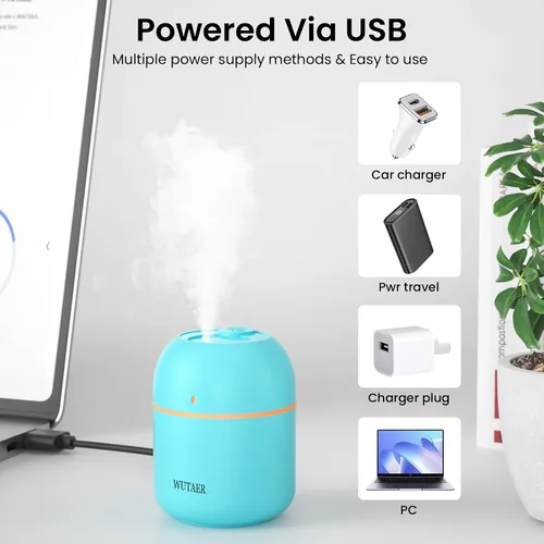 Vista 5 de Humidificador pequeño portátil, humidificador de escritorio personal USB para automóvil, oficina, dormitorio, apagado automático, 2 modos de niebla
