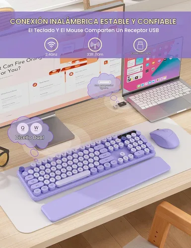 Vista 4 de Combo de teclado y mouse inalámbricos, bonita máquina de escribir Púrpura olvidado