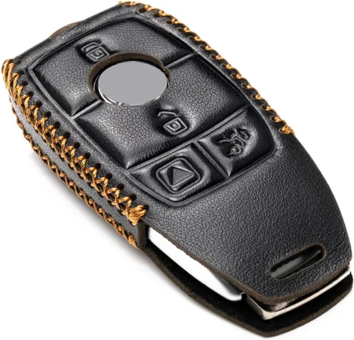 Vista 3 de Funda de llave inteligente de cuero genuino con correa de llave de cuero compatible para Mercedes-Benz A, C, E, S, CLA, CLS, GLA, GLB, GLC, GLE