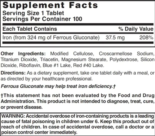 Vista 3 de Nature's Blend Tabletas de gluconato ferroso, 100