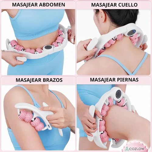 Vista 3 de COZLOW Rodillo de masaje para celulitis - Rosa - Masajeador anticelulítico con asas de rodillo desmontables para muslos, piernas y glúteos