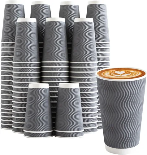 Vista 13 de Tazas de café Clawsoff 8 onzas 150 unidades, Tazas de papel desechables onduladas con pared corrugada y aisladas para café 8 OZ, Para llevar