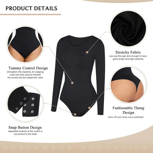 Vista 5 de FeelinGirl Body de tanga de manga larga sin costuras para mujer control de abdomen 2023 de moda de invierno