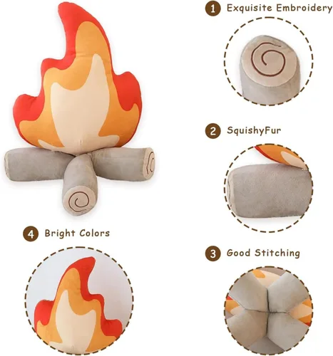 Vista 4 de Divertido peluche de fogata, almohada falsa de 17.7 pulgadas, muñeca de fuego de dibujos animados de peluche suave, juguete de peluche de fogata
