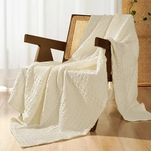 Vista 57 de PHF Manta ligera de punto gofre 100% algodón para cama, King, color blanco 02 Blanco