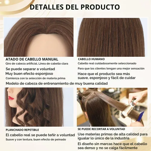 Vista 5 de Cabeza de maniquí Cabeza de muñeca de entrenamiento de cabello humano para Marrón