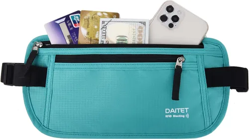 Vista 86 de DAITET Cinturón de dinero, soporte para pasaporte, cartera de viaje oculta segura con bloqueo RFID, riñonera encubierta (negro), Negro, Rfid
