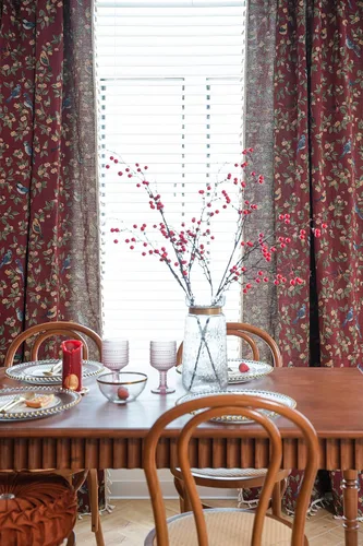 Vista 4 de Paneles de cortina de jacquard con borlas, patrón botánico, reducción de luz, aislamiento térmico, bolsillo para barra, cortinas para ventana