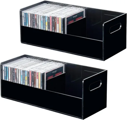 Vista 13 de MyGift 2 soportes de CD de acrílico transparente, caja de almacenamiento