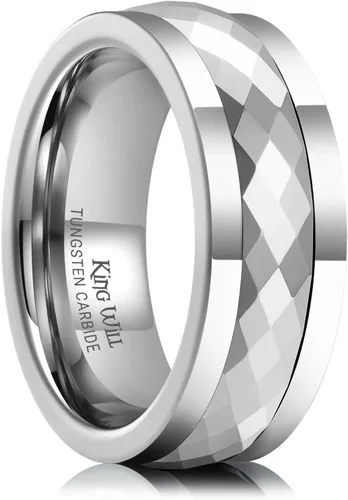 Vista 33 de King Will Anillo de carburo de tungsteno para hombre, banda de boda con diseño estriado, 6/7/8mm de ancho, acabado cepillado/pulido, anillos para 6mm