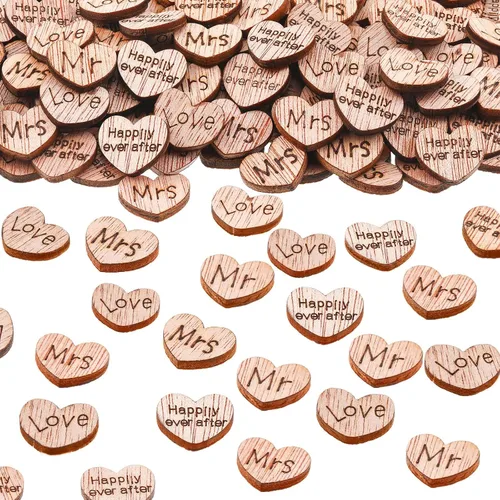Vista 8 de Blulu 1000 piezas de confeti de corazón de madera pequeño para manualidades, mesa de boda rústica, centros de mesa de amor, decoración de tartas