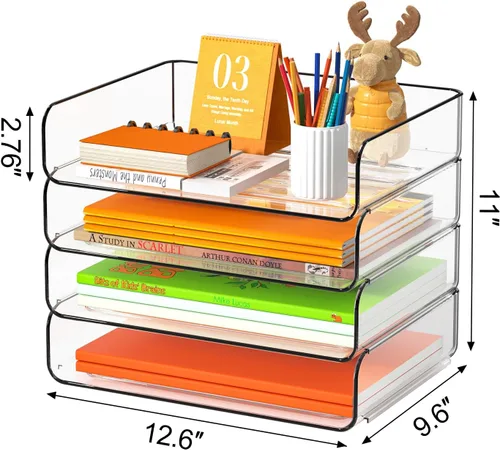 Vista 3 de FANXIYQ Organizador de Bandeja de Papel Acrílico de 4 Niveles - Clasificador de Archivos de Escritorio de Bajo Perfil para Oficina/Hogar, Bandeja