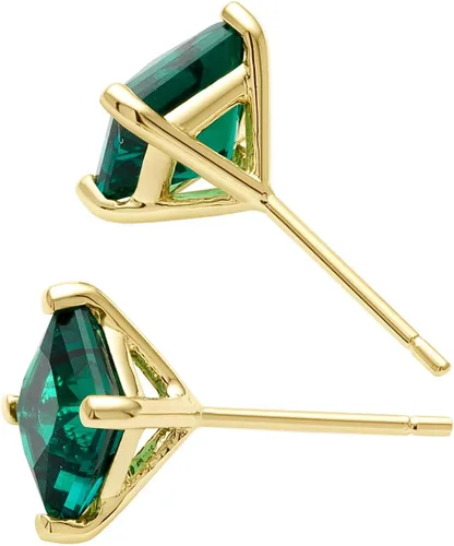 Vista 3 de Peora Aretes de tuerca de esmeralda de oro amarillo macizo de 14 quilates para mujer, solitario clásico, corte de princesa hipoalergénico, 0.236