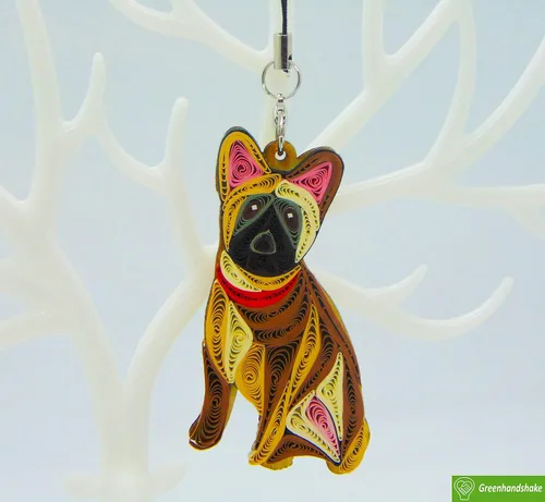 Vista 6 de Bulldog francés, decoración para el hogar, decoración navideña, adorno hecho a mano para amantes de los animales, adorno quilled, bolso, mochila