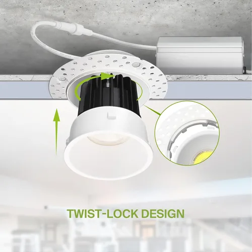 Vista 4 de ASD Sin moldura de 2 pulgadas de luces LED empotradas, 8W 120V redondas para uso comercial, luces regulables sin lata para techo con caja