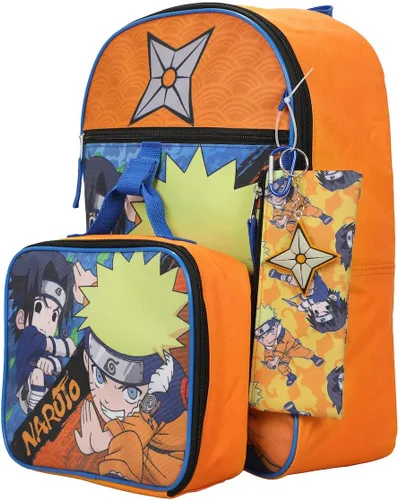 Vista 4 de Naruto Classic Sasuke Vs Naruto - Juego de mochila juvenil de 5 piezas de 16 pulgadas, Naranja