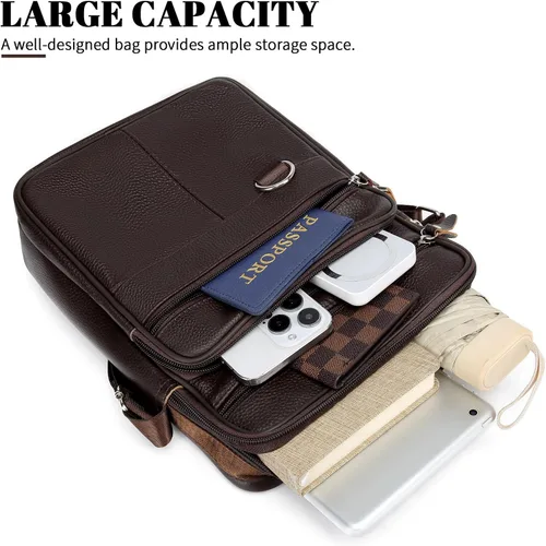 Vista 2 de Bolso de mensajero de cuero para hombre, maletín grande de viaje de negocios, bolso cruzado para hombre, bolso de hombro